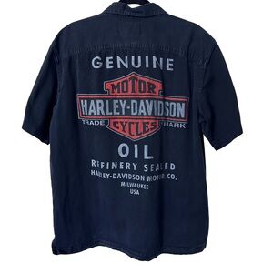 Harley Davidson Biker Graphic Mechanic Shirt Black Moto Workwear Men’s Large